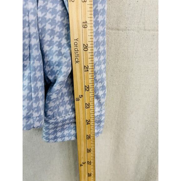 Boohoo Man Knit Button Down Top Men Large Blue White Houndstooth Academia Preppy - Picture 4 of 8